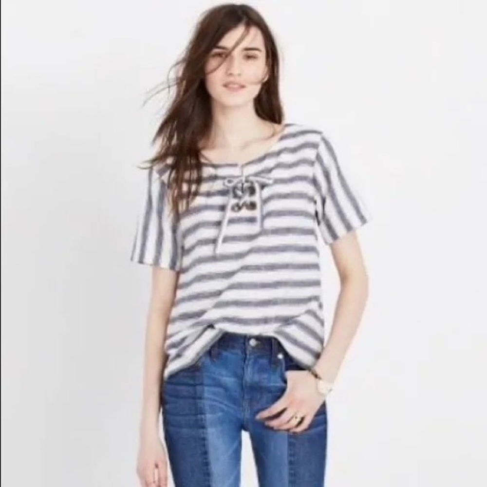 Madewell Striped Lace Up Top | EUC, size L 💙